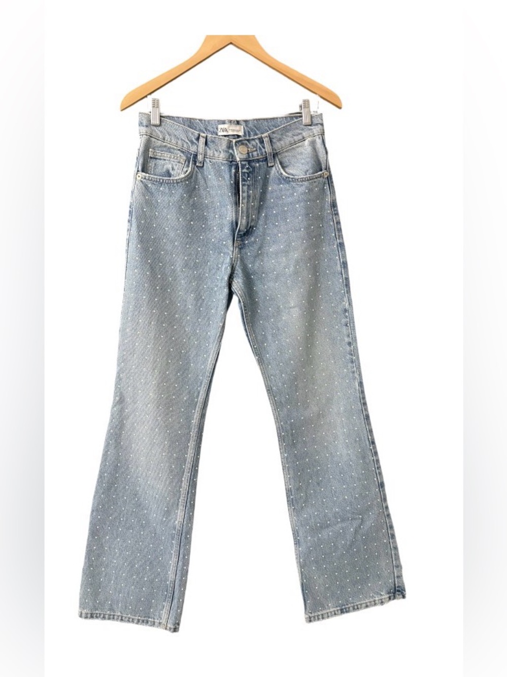 Zara Light Blue bedazzled straight leg jeans